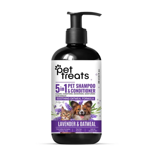 5-in-1 Pet Shampoo & Conditioner for Dogs & Cats – Lavender & Oatmeal | Cleanse, Moisturize & Detangle 250 ML
