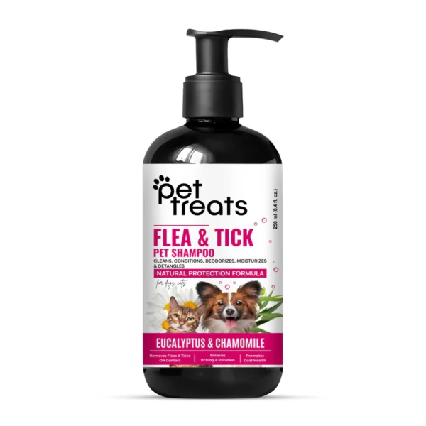 Flea & Tick Shampoo for Dogs and Cats – Eucalyptus & Chamomile | Natural Protection & Itch Relief - 250 ML